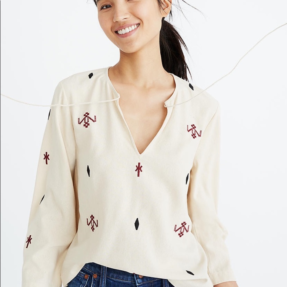 Madewell Embroidered Fringe Top, Size S